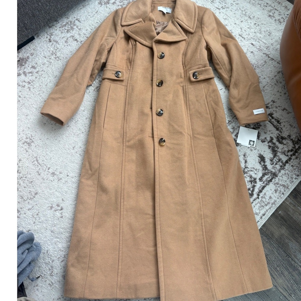 Anne Klein Camel Wool Cashmere Blend Maxi Coat size 14 New formal tan brown